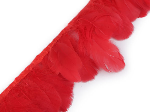 Bandă decorativă premium cu franjuri din pene de gâscă (6-11 cm) pe suport din panglică de satin
