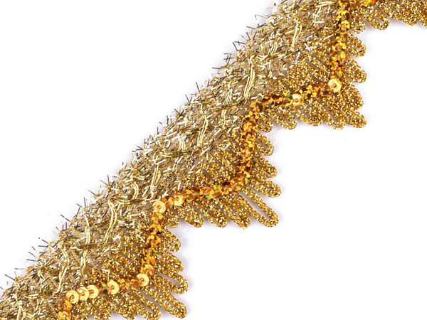 Bandă decorativă din pasmanterie metalică cu paiete premium - Dantelă ornamentală de 40 mm lățime