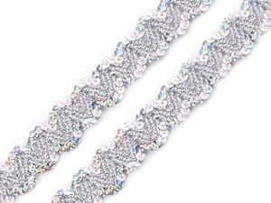 Bandă încrețită din satin cu paiete argintiu holografic premium (20 mm) – Panglică strălucitoare din lurex pentru haine, rochii și artizanat (13,5 m)