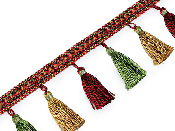 Bandă decorativă premium cu ciucuri și franjuri (lățime 95 mm) – Galon elegant pentru perdele, tapițerie și decorațiuni interioare