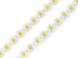 Dantelă ghipură florală galben crem deschis, lățime floare 15 mm - Panglică premium pentru îmbrăcăminte, decorațiuni interioare și lucru manual