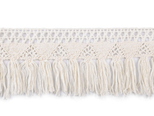 Bandă cu franjuri din dantelă de bumbac premium cu ciucuri - Panglică decorativă de 70 mm pentru decor boho, costume și lucru manual