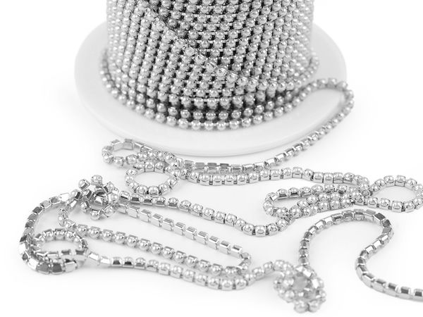Bandă decorativă premium de 2 mm cu lanț de perle artificiale, argintiu perlat - Șnur elegant cu mărgele pentru rochii, articole de mireasă și accesorii