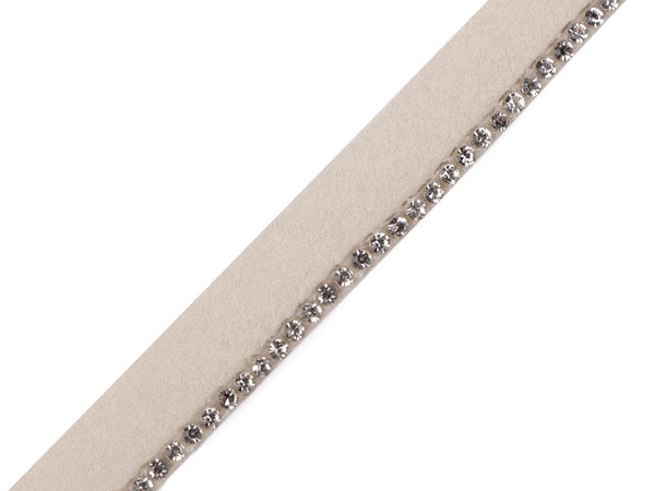 Paspual elegant cu strasuri (10 mm) - Bandă de bordare din piele întoarsă crem deschis pentru haine de seară și proiecte creative