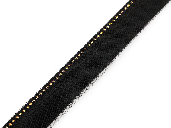 Paspoal negru din tulle cu ștrasuri – Bandă elegantă de finisare pe bie pentru ținute de seară și accesorii, 15 mm și 20 mm