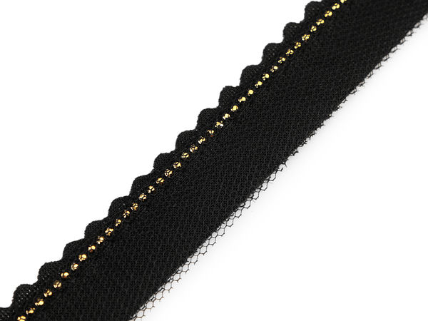 Paspoal negru din tulle cu ștrasuri – Bandă elegantă de finisare pe bie pentru ținute de seară și accesorii, 15 mm și 20 mm