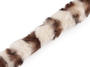 Garnitură premium din blană ecologică cu bandă de cusut (2.5 cm) - Panglică decorativă cu model animal print și smocuri rotunde