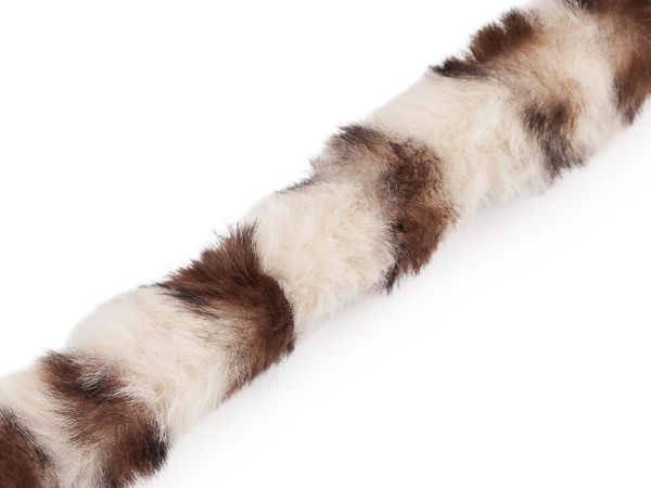 Garnitură premium din blană ecologică cu bandă de cusut (2.5 cm) - Panglică decorativă cu model animal print și smocuri rotunde