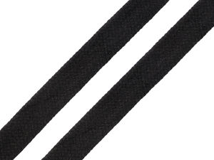 Șnur plat tubular din bumbac Premium, 13 mm - Negru