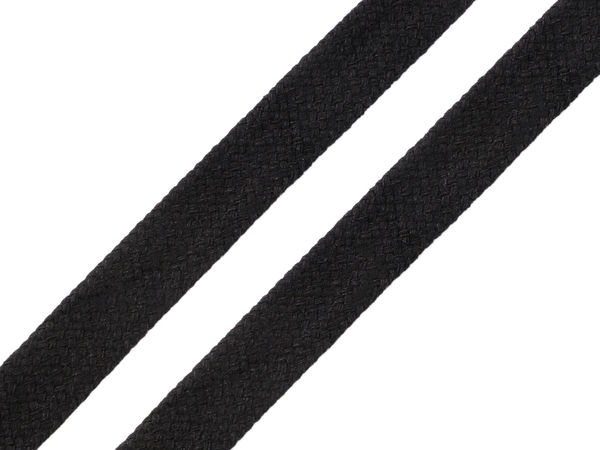 Șnur plat tubular din bumbac Premium, 13 mm - Negru