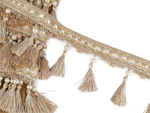 Galon decorativ premium cu franjuri, ciucuri și perle - Lățime 11 cm