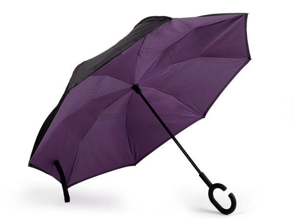 Umbrelă premium tip baston cu pliere inversă Coolbrella, mâner în formă de C pentru mâini libere și cupolă dublă rezistentă la vânt