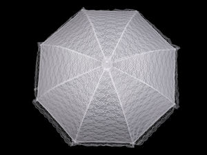 Umbrelă elegantă de mireasă din dantelă albă, cu deschidere automată și finisaj cu volănașe