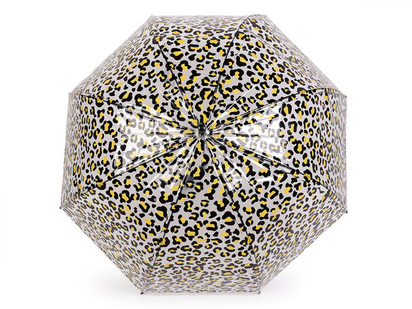 Umbrelă baston cu deschidere automată și imprimeu leopard pe fundal transparent - Umbrelă elegantă cu cupolă adâncă, rezistentă la vânt