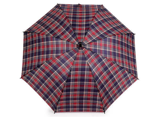 Umbrelă clasică tip baston cu deschidere automată și model în carouri - Cadru rezistent la vânt cu 8 spițe și protecție UV