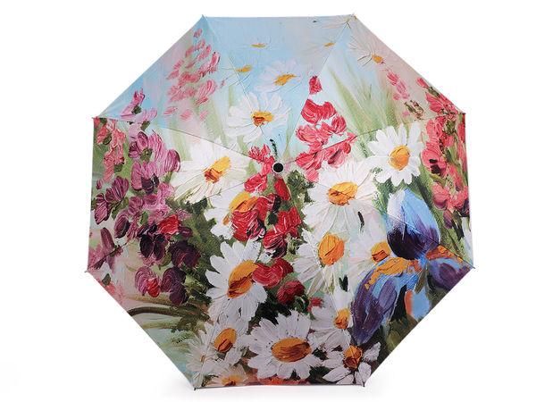 Umbrelă pliabilă compactă pentru damă - Cupolă cu flori pictate și protecție UV