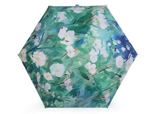 Umbrelă mini pliabilă premium de damă, cu imprimeu floral - Umbrelă plată de călătorie, ultra-compactă și ușoară, cu husă de protecție