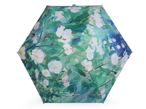 Umbrelă mini pliabilă premium de damă, cu imprimeu floral - Umbrelă plată de călătorie, ultra-compactă și ușoară, cu husă de protecție
