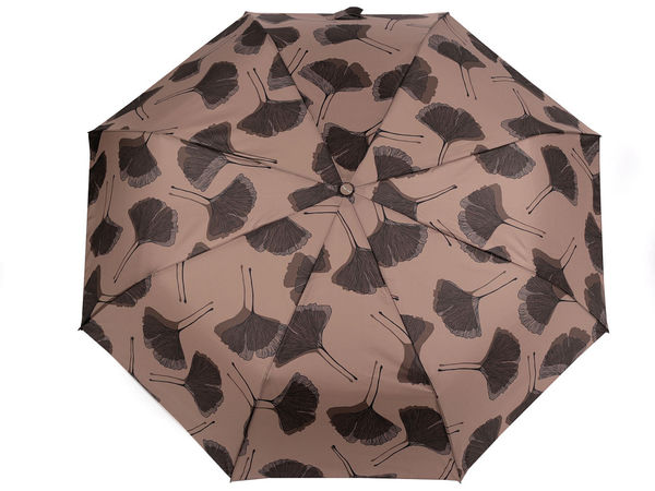 Umbrelă elegantă de damă pliabilă automată - Rezistentă la vânt, cu imprimeu frunze de ginkgo, pentru ploaie și soare