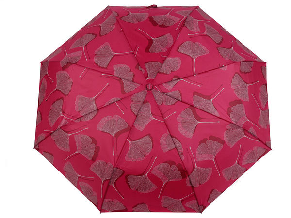 Umbrelă elegantă de damă pliabilă automată - Rezistentă la vânt, cu imprimeu frunze de ginkgo, pentru ploaie și soare