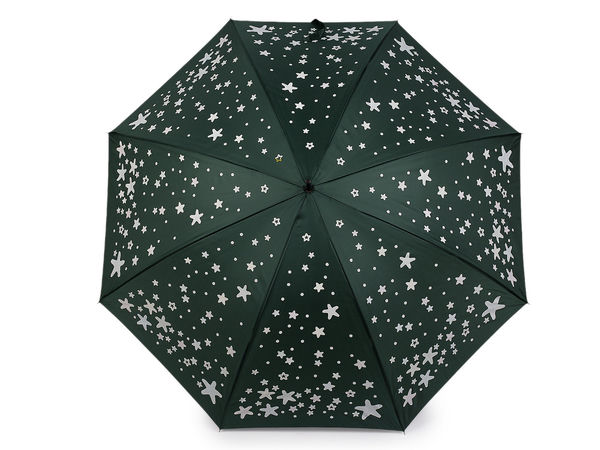 Umbrelă de damă tip baston, cu stele magice care își schimbă culoarea - Cupolă rezistentă la vânt și deschidere automată