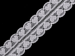 Panglică decorativă de dantelă din poliamidă cu model de inimioare (30mm) - Dantelă elegantă din nailon alb-unt pentru bluze, rochii și decorațiuni de nuntă