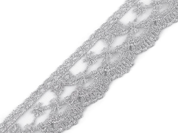 Dantelă Brodată Premium pe Organza - Panglică Elegantă de 40 mm pentru Vestimentație, Galanterie și Decorațiuni de Nuntă