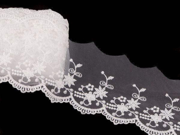 Dantelă premium brodată pe suport monofilament (70mm) - Bordură elegantă cu arcade pentru ținute de mireasă și de seară