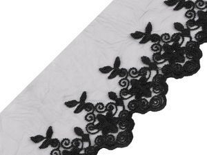 Dantelă brodată premium pe suport de monofilament, panglică elegantă de 90 mm cu motive mate pentru rochii de mireasă, ținute de seară și proiecte creative