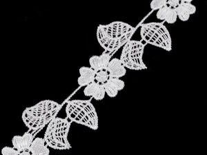 Dantelă ghipură florală premium albă - Bandă elegantă de 35 mm pentru articole de mireasă, lenjerie și decorațiuni de lux