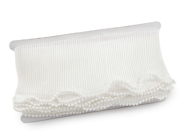 Garnitură elegantă plisată cu mărgele - Panglică de pasmanterie premium de 80mm