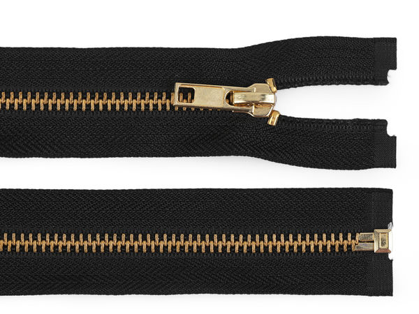 Fermoar metalic detașabil premium nr. 5 cu dinți din alamă aurie, 60 cm - Negru