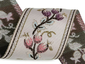 Panglică țesută Jacquard stil tapiserie 60mm – Galon decorativ cu boboci de flori pentru croitorie și decorațiuni