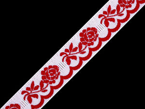 Panglică jacquard premium cu model floral pentru costume populare (lățime 20 mm) - bandă decorativă țesută cu motive tradiționale