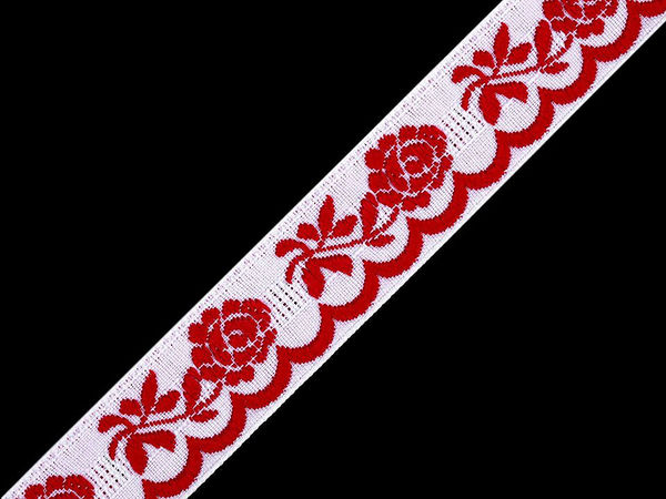 Panglică jacquard premium cu model floral pentru costume populare (lățime 20 mm) - bandă decorativă țesută cu motive tradiționale