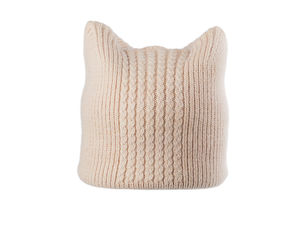 Căciulă de iarnă pentru femei, cu urechi de pisică - Căciulă premium tip beanie din amestec cu lână de iepure angora, tricotată dublu
