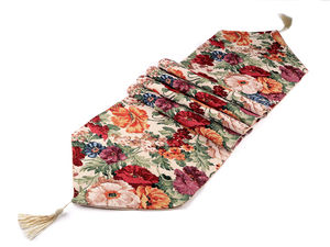 Traversă de masă premium stil goblen cu model floral și ciucuri eleganți - 33x175 cm
