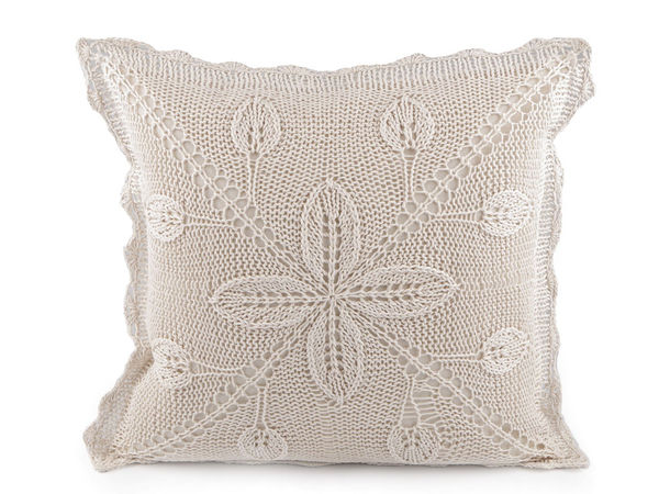 Husă de pernă decorativă din bumbac tricotat cu dantelă croșetată, stil vintage boho (45x45 cm)