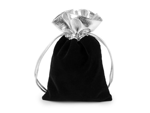 Săculeț premium de cadou din catifea, cu șnur și margine metalică (10 x 13 cm)