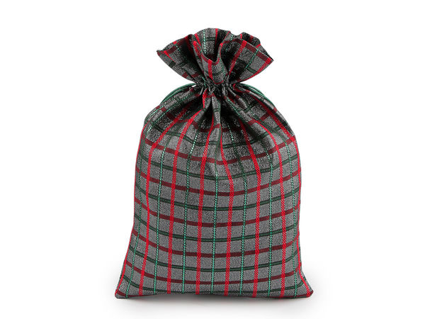 Săculeț premium de cadou în carouri, cu strălucire lurex și șnur din satin (20x30 cm)