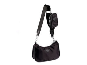 Geantă crossbody premium 2 în 1 pentru damă, din nailon, cu mini-borsetă detașabilă și lanț argintiu, Negru