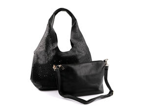 Set genți de damă 2-în-1 din piele ecologică perforată, cu design reversibil - Geantă shopper mare și poșetă crossbody