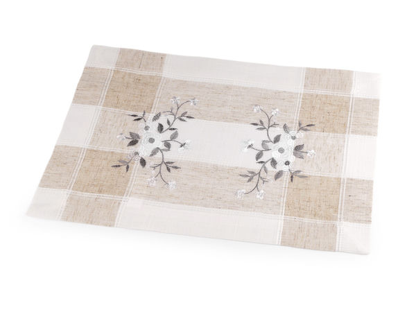 Suport de masă elegant cu broderie florală, aspect de iută - 32x47 cm