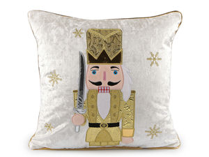 Față de pernă decorativă din catifea de Crăciun cu Spărgătorul de Nuci și paspol auriu - 43x43 cm