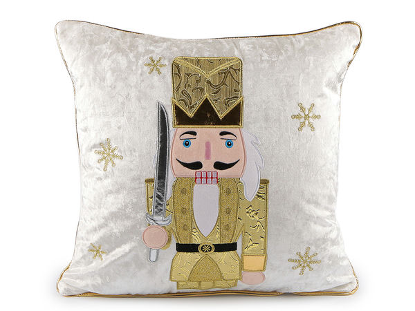 Față de pernă decorativă din catifea de Crăciun cu Spărgătorul de Nuci și paspol auriu - 43x43 cm
