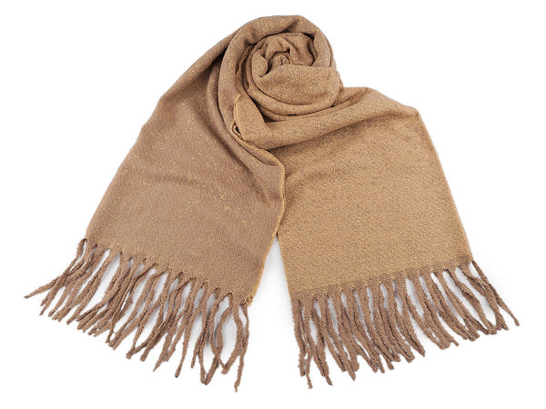 Șal tip pled și fular de iarnă premium din bouclé moale, cu franjuri (60x195 cm)