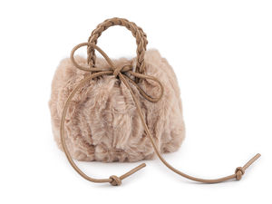 Geantă elegantă din blană ecologică cu mânere împletite și bază ovală din piele ecologică – Geantă de umăr și crossbody (24x18 cm)