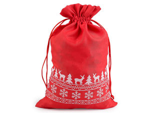 Săculeț festiv pentru cadouri de Crăciun cu șnur din satin, imprimeu față-verso cu reni și fulgi de nea (20x30 cm)