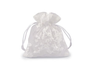 Săculeți premium pentru cadouri din organza brodată, cu șnururi din satin (10x13 cm)