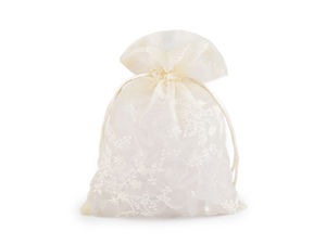 Săculeți eleganți de cadou din organza brodată, cu șnur din satin - 13x18 cm